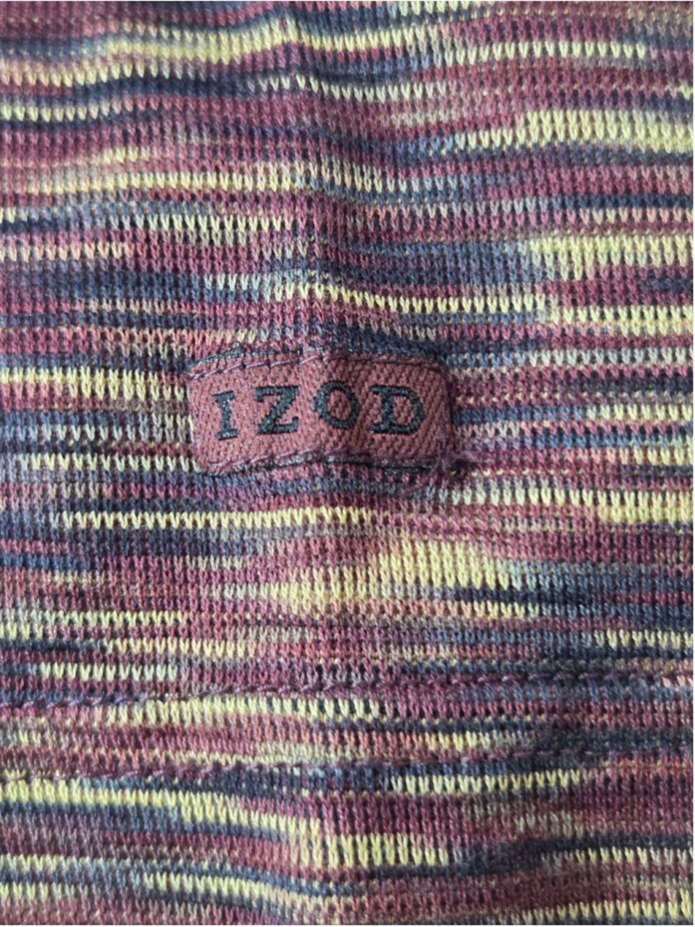 Men's IZOD Polo Shirt Large Maroon Yellow Striped Cotton #1656